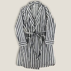 Petite Plume Luxury Robe Womens S Small Navy Blue White Stripe Cotton Belted